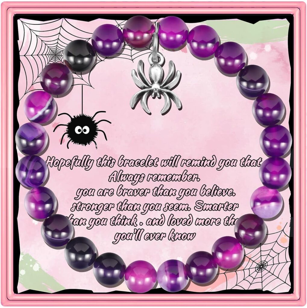 PARTNER Funny Spider Inspirational Birthday Gifts for Women Unique Spider Jewelry Lucky Natural Stone Beaded Bracelets for Women Girls with Meaningful Message Card for Spider Lovers