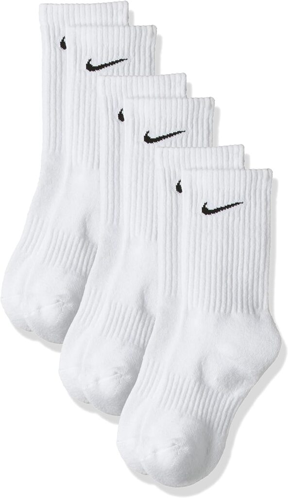 Performance Lightweight Crew Training Socks (3 Pair) (Medium, White/Black)