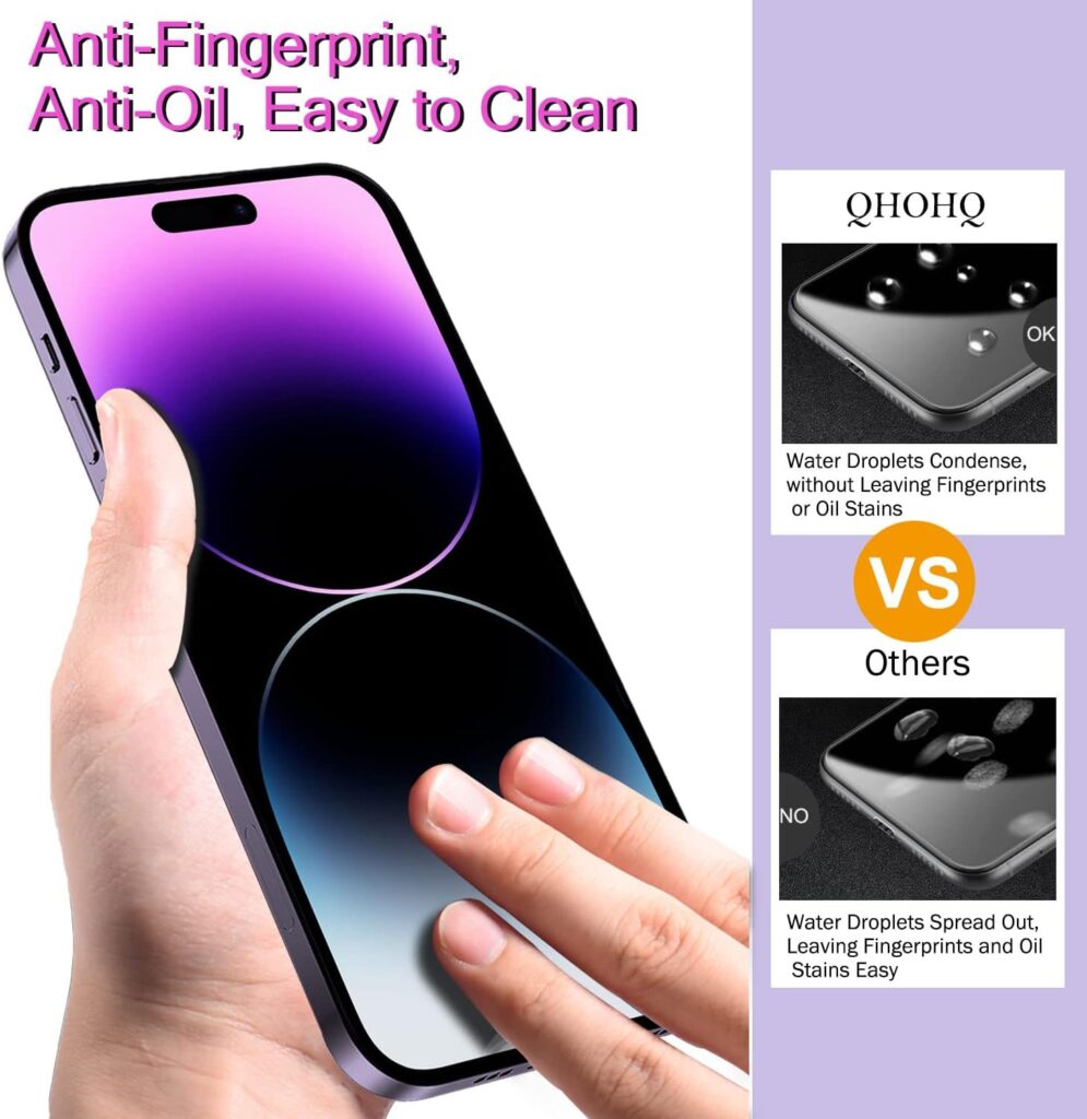 QHOHQ 3 Pack Screen Protector for iPhone 15 Pro [6.1 Inch] with 3 Pack Camera Lens Protector, Tempered Glass Film, HD Clear, 9H Hardness, No Bubbles, Case Friendly