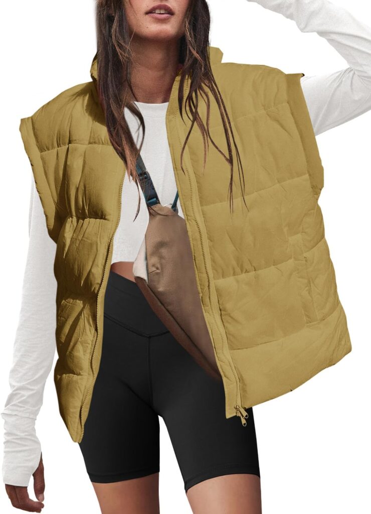 SENSERISE Womens Oversized Puffer Vest Quilted Vest Lightweight Sleeveless Zip Up Padded Jacket Outerwear Winter Fall Outfits