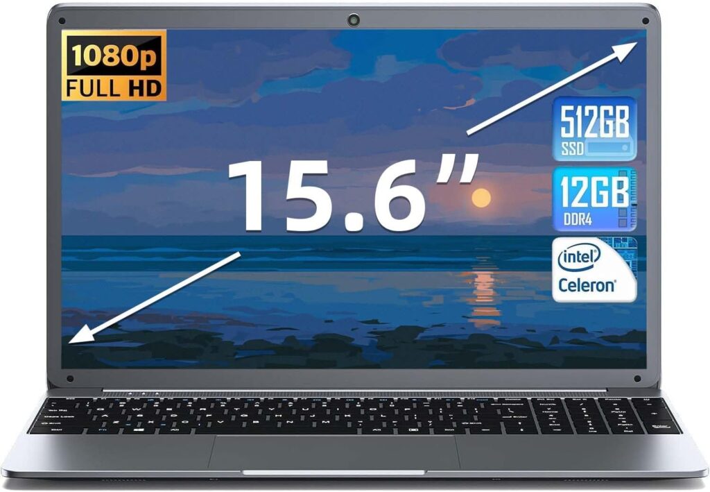 SGIN 12GB DDR4 512GB SSD Computers, 15.6 Laptop, FHD 1920X1080 Screen Laptop, High Performance Quad-Core Intel Celeron N5095 Processors, Webcam, Bluetooth 4.2, 2.4G/5G WiFi