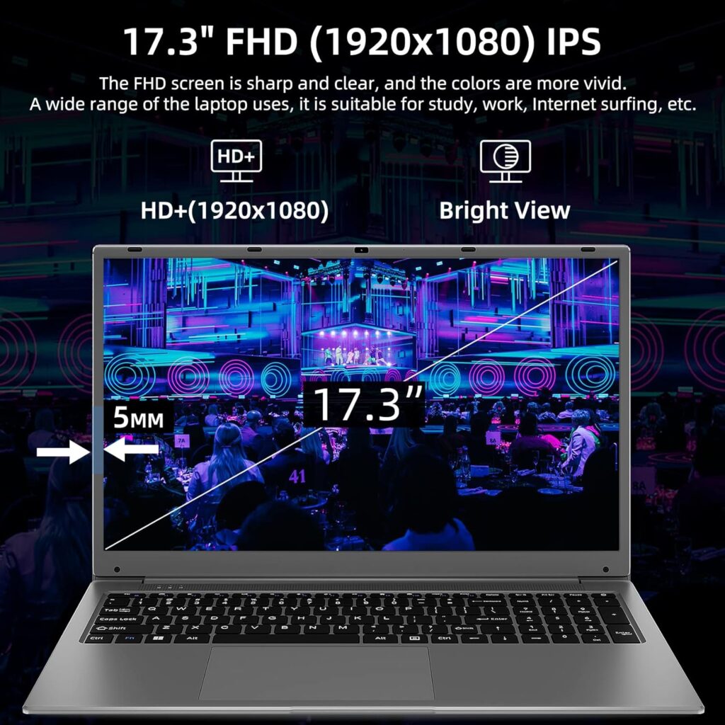 SGIN 17.3 Inch Laptop Computer, 4GB RAM 128GB SSD, Laptop with Quad Core Processor, PC Notebook with IPS 1920 * 1080 FHD Display, 60800mWH Battery, Dual Band WiFi, 2xUSB 3.0, Type-C
