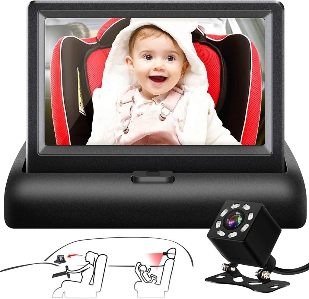 Shynerk Baby Car Mirror, 4.3 HD Night Vision Function Display, Safety Car Seat Mirror Camera Monitored Mirror with Wide Crystal Clear View, Aimed at Baby, Easily Observe the Baby’s Move