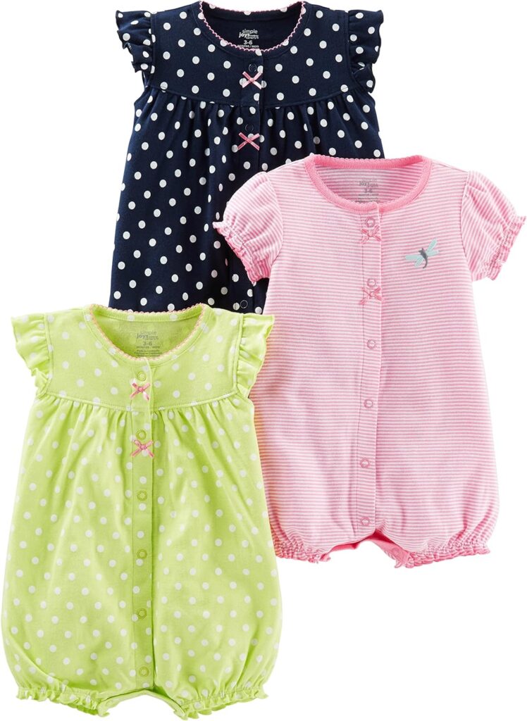 Simple Joys by Carters Baby Girls Snap-Up Rompers, Pack of 3
