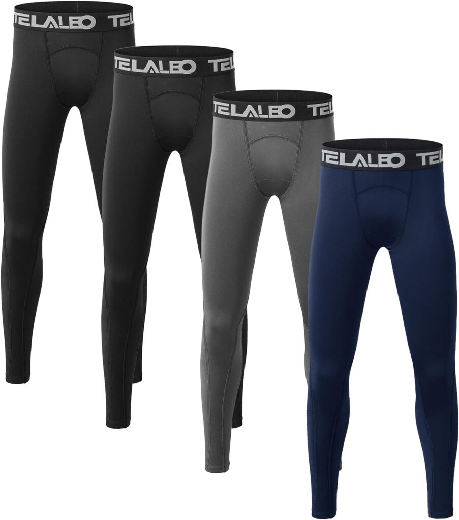 TELALEO 1/2/3/4 Pack Boys Youth Compression Leggings Pants Tights Athletic Base Layer for Running Hockey Basketball
