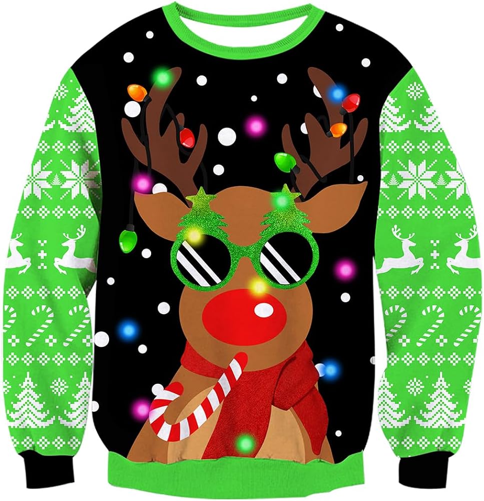 TUONROAD Women Men Lights Up Ugly Christmas Sweater