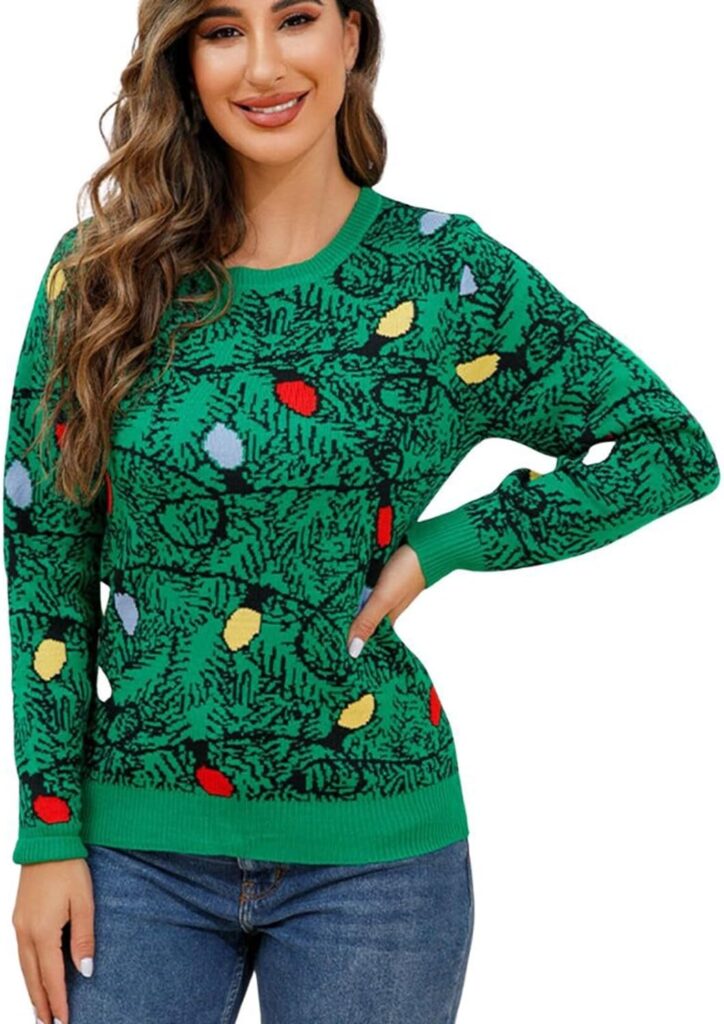 Ugly Christmas Sweater for Women Funny Graphic Pullovers Crewneck Fashion Casual Jumper Tops Long Sleeve Loose Comfy Sweaters