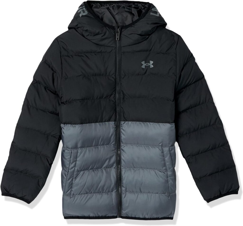 Under Armour Boys Pronto Colorblock Puffer Jacket, Mid-Weight, Zip Up Closure, Repels Water