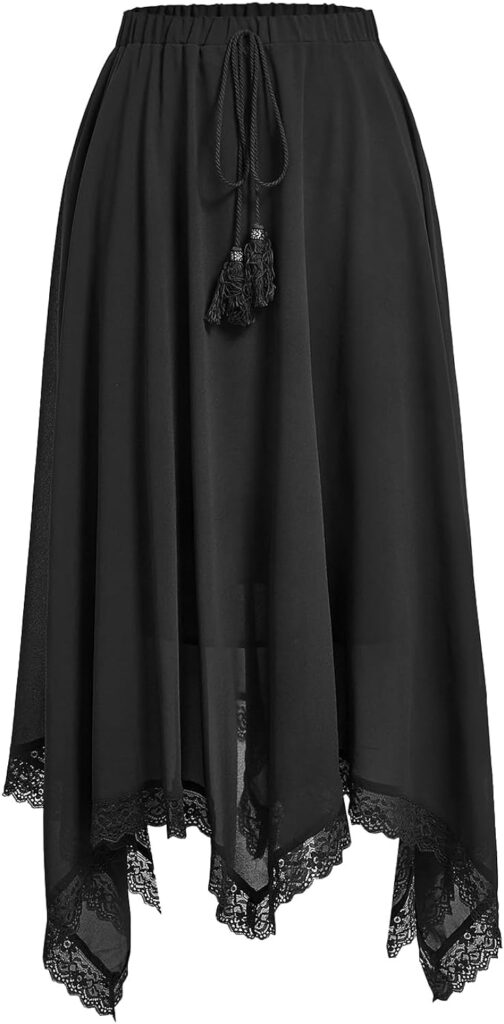 Verdusa Womens Elastic Waist Lace Trim Asymmetrical Flowy Long Skirt