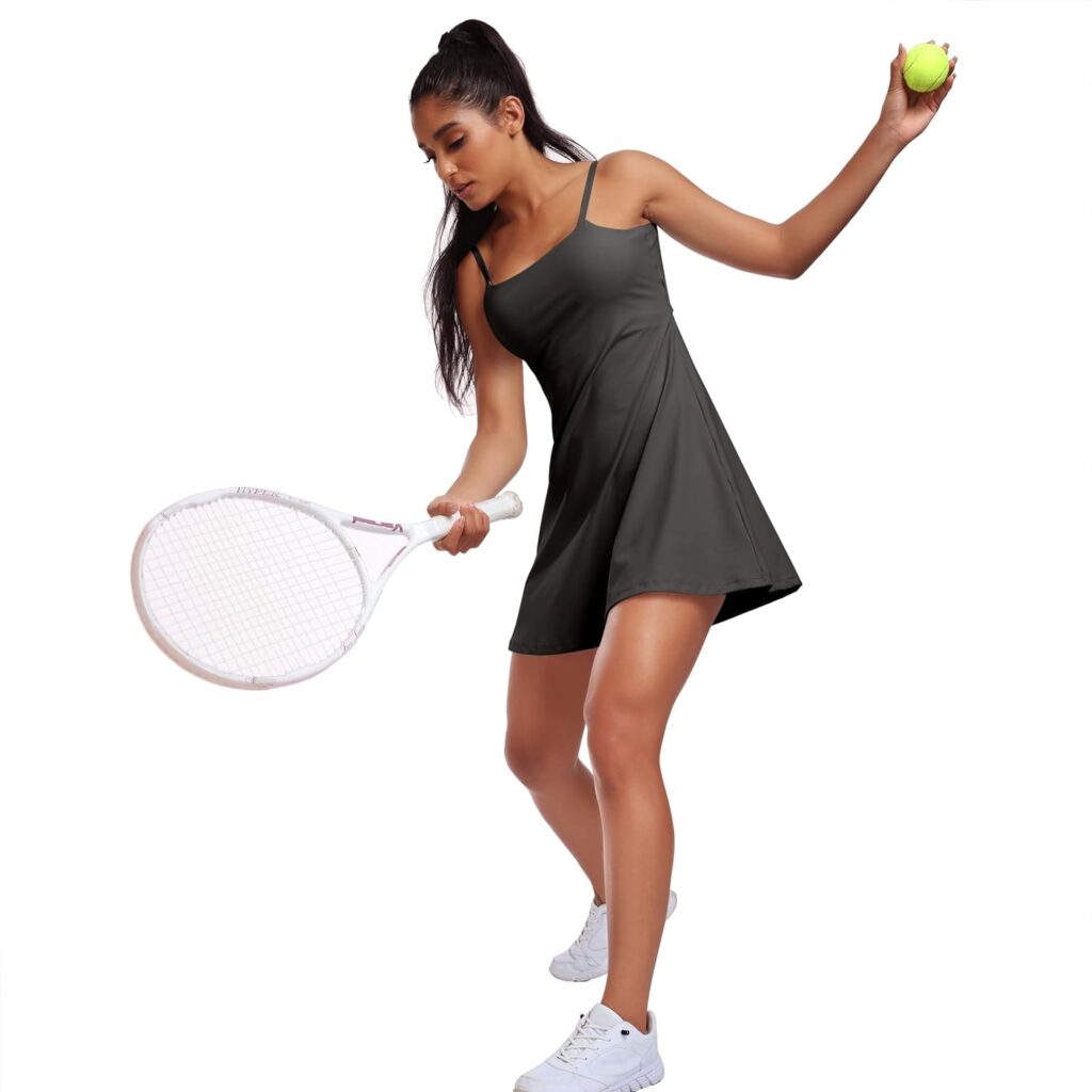 Vertvie Womens Tennis Dress with Built-in Shorts  Bra Workout Backless Golf Dress Activewear Exercise Dresses with Pockets