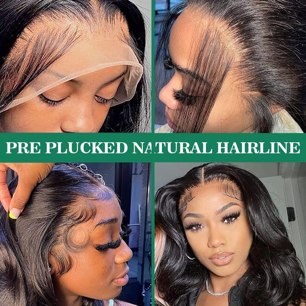 Wigs Hair Lace Front Wigs 26 inch Pre Plucked Cut 180% Density 13x6 Body Wave Glueless HD Transparent Wigs for Black Women Used in Daily Party Work (Black)