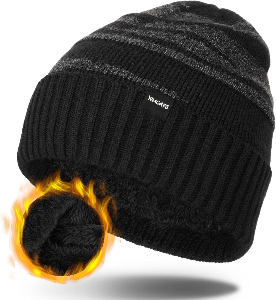 Wmcaps Beanie Hats for Men Women, Winter Fleece Lined Kint Warm Skull Stocking Cap