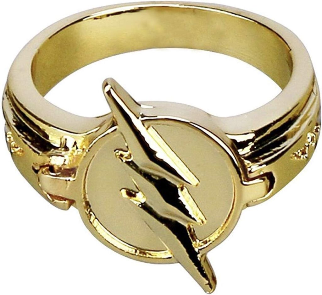 Wugg Reverse Flash Ring Golden Size 7 8 Zinc Alloy Lightning Logo Cosplay Prop