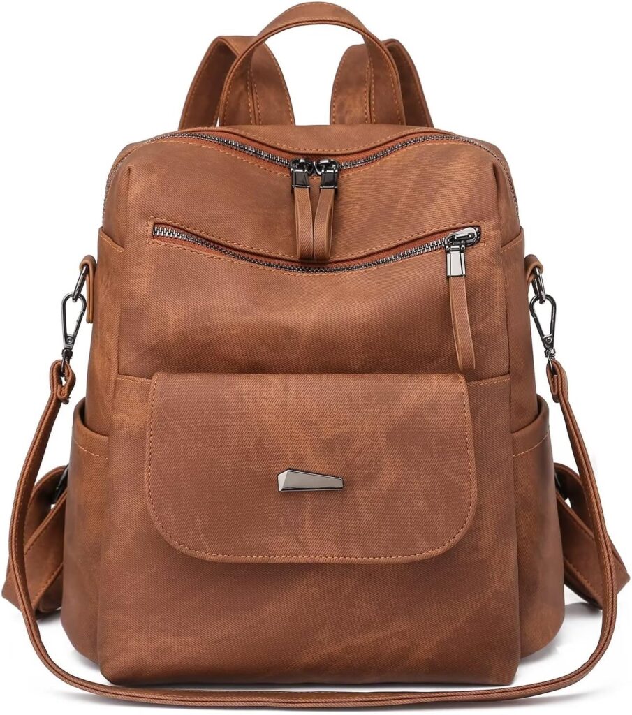 WYFJNX PU Leather Backpack Purse for Women Fashion Multipurpose Design Handbag Ladies Shoulder Bags Travel Backpack Brown