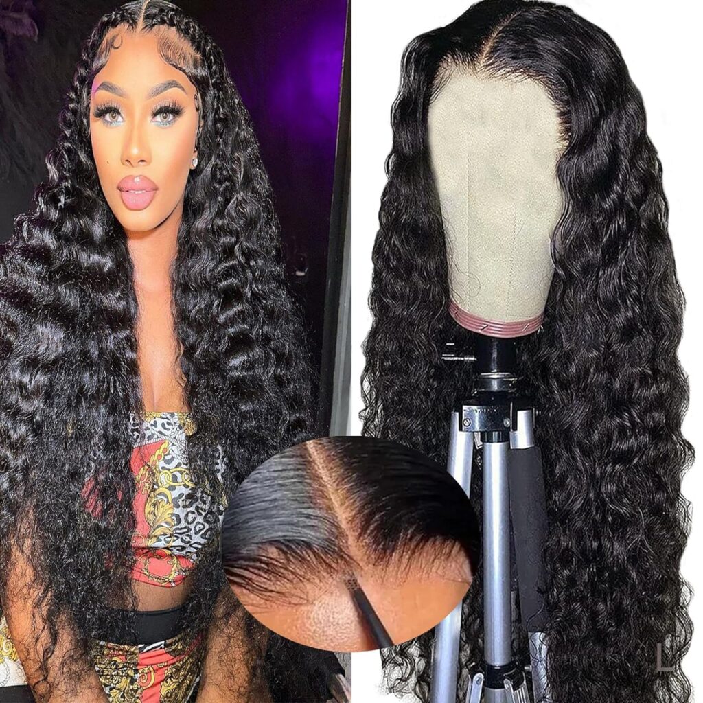 Xittake Wear And Go Glueless Wigs Human Hair Pre Plucked Pre Cut For Beginners Deep Wave Lace Front Wigs Human Hair 5x5 HD Lace Closure Deep Curly Wig Human Hair Wigs For Women 24 Inch 180% Density