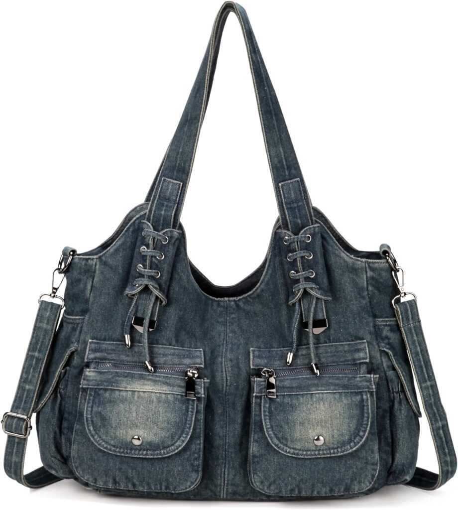 YeFine Casual Washed Denim Shoulder Bags Top Handle Ladys Hobo Bags Women Purses And Handbags