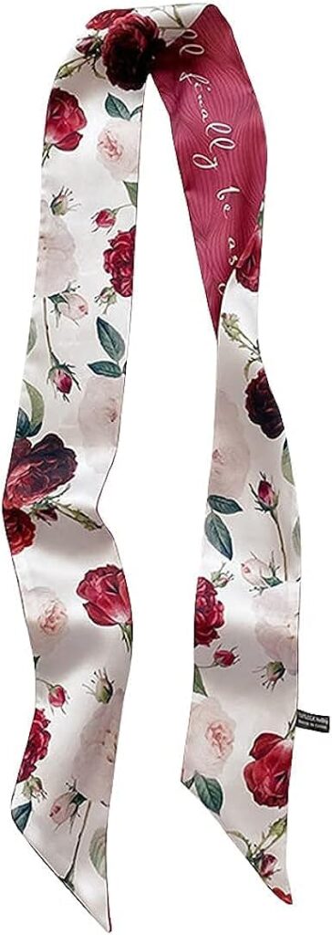 YSSZAM Red Flower Fashion Bag Handbag Handle Ribbon Scarf Polka Dot Printing Neckerchief Scarf Womens Fashion Scarves
