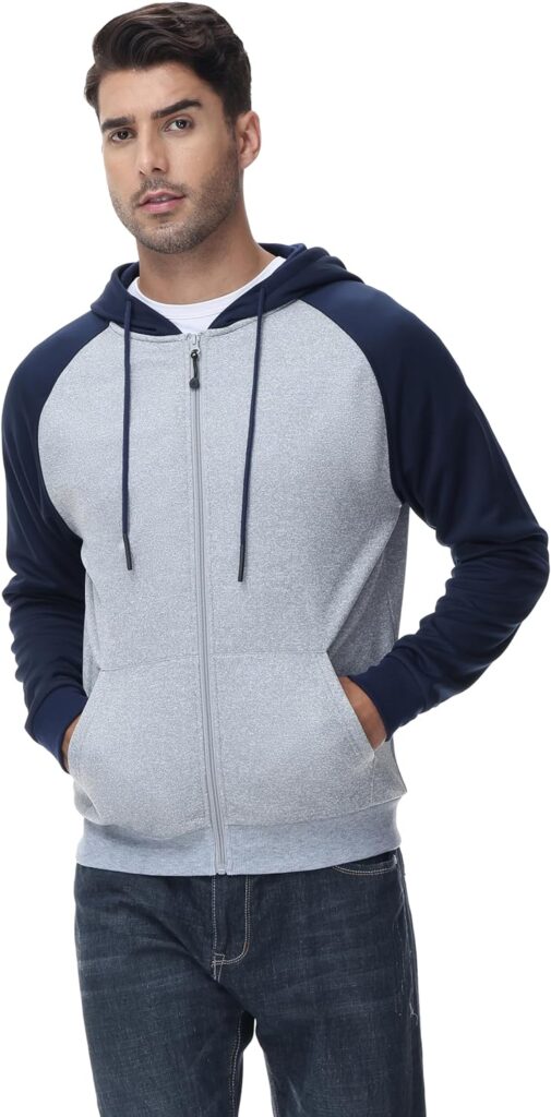YuKaiChen Mens Full Zip Hooded Sweatshirt Contrast Color Jacket Hoodies with Kangaroo Pockets