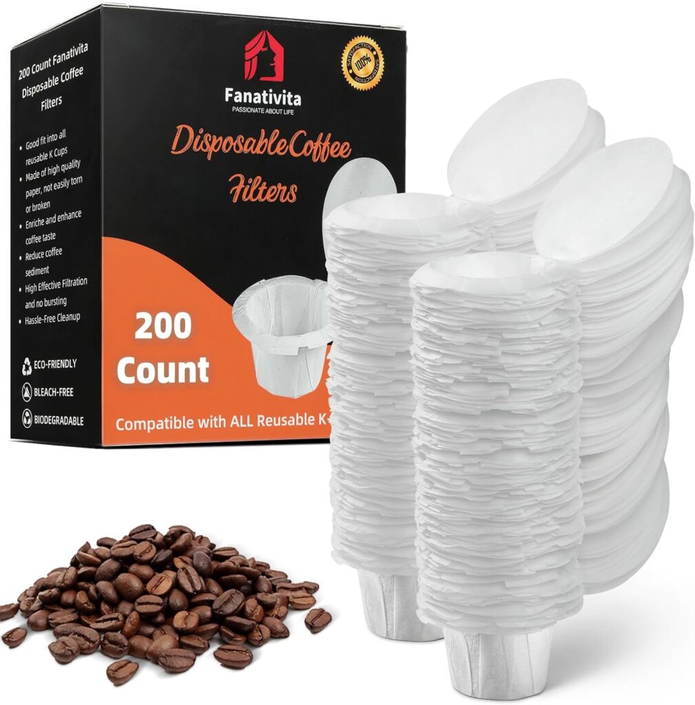 100 Count Fanativita K Cup Filters Disposable with Genius Lid Design, Fit All Reusable K Cups for Keurig (Unbleached)
