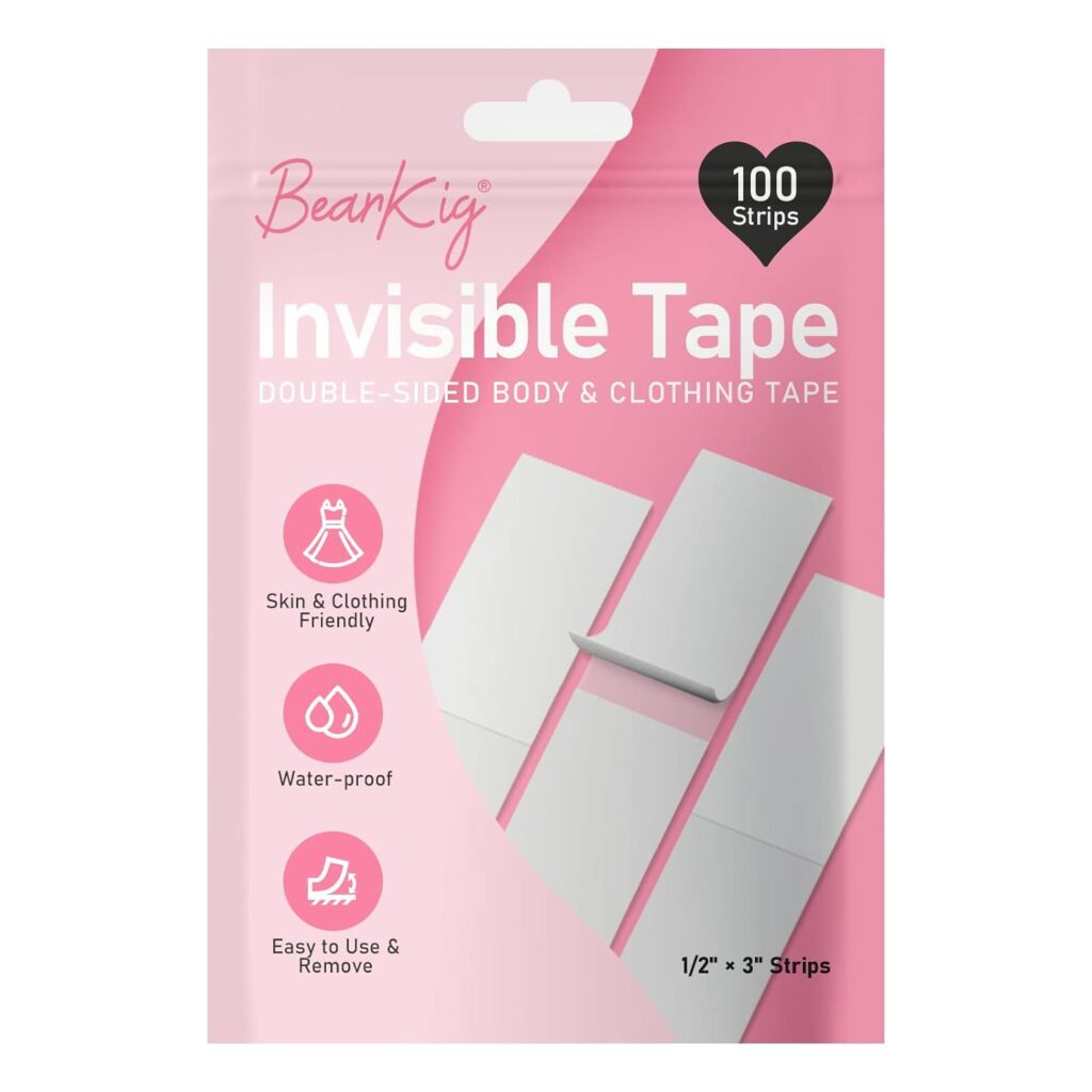 100-Strips Double-Sided Tape for Fashion, Clothes, Fabric Tape for Women Clothing and Body, All Day Strength ,Invisible and Clear Tape for Sensitive Skins