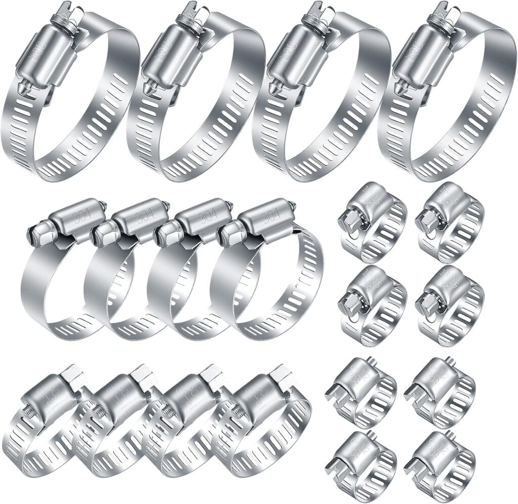 20 Pcs Hose Clamps Stainless Steel, 1/4-2 in (6-51mm) Adjustable Worm Gear Pipe Hose Clamps, Heavy Duty Fuel Line Hose Clamps for Plumbing, Automotive, Dishwasher, Washing Machine, Mechanical