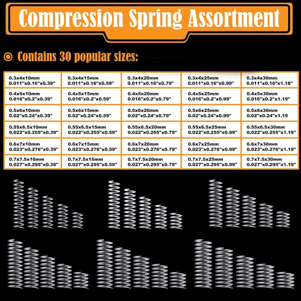 300 Pcs Compression Springs Assortment Kit, Stainless Steel Springs, Spring Assortment for Shop and Home Repairs, 30 Different Sizes with Individual Bags