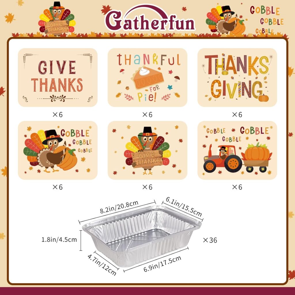 36-Pack Premium Thanksgiving Leftover Containers with Lids - Durable  Leak-Proof, 6.1W X 8.2L X 1.8H,Thanksgiving Aluminum Foil Containers Perfect for Fall Party Leftovers  To-Go Meals