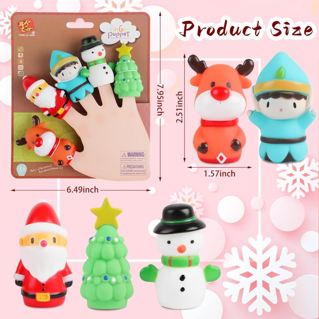 5 Pieces Christmas Finger Puppets Toys for Kids Elk Santa Claus Snowman Christmas Tree Character Party Favors Goodie Bag Fillers