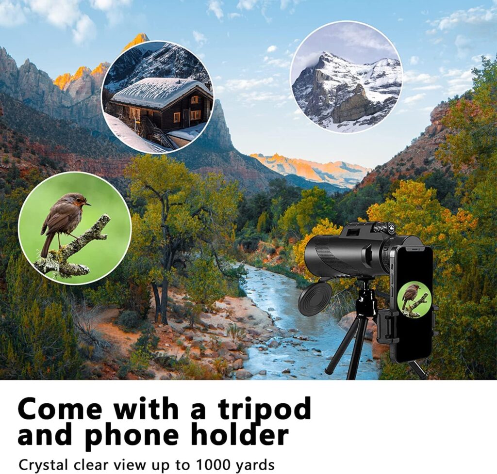 80x100 Monocular-Telescope for Adults High Powered Compact Monoculars with Smartphone Holder  Tripod, BAK4 Prism FMC Lens for Stargazing Hunting Hiking Travel Bird Watching Camping Wildlife Scenery
