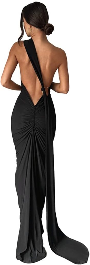 ABYOVRT Women Sexy Backless Dress Bodycon Sleeveless Open Back Maxi Dress Going Out Elegant Party Cocktail Long Dress