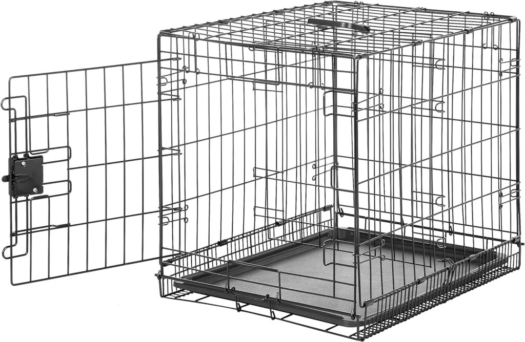 Amazon Basics Durable, Foldable Metal Wire Dog Crate with Tray, Single Door, 24 x 18 x 20 Inches, Black