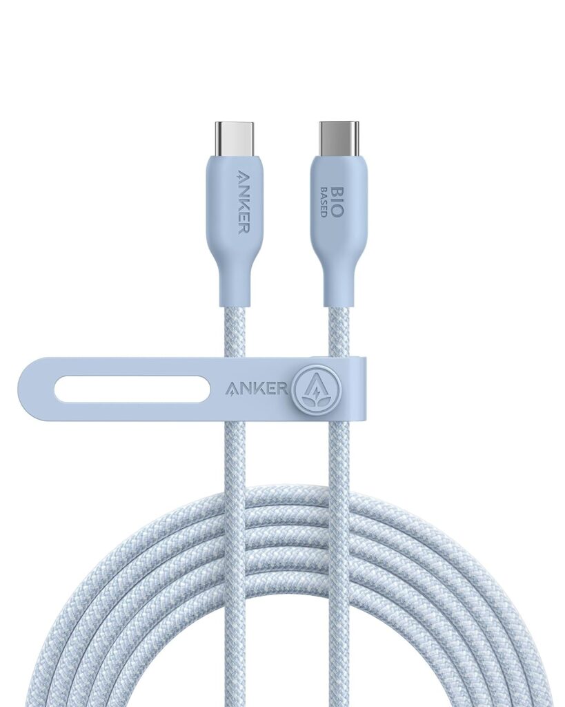 Anker USB C to USB C Cable (240W, 10ft), Bio-Braided USB C Charger Cable Fast Charge for iPhone 15/15 Pro, MacBook Pro 2020, iPad Pro 2020, iPad Air 4, Samsung Galaxy S23+/S23 Ultra,(Ice Lake Blue)