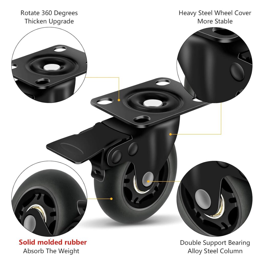 Apllamo 3 Casters Set of 4 ，4 Heavy Duty Quiet Casters, Max Load 2000LBS. Suitable to do Soft Wheels for cart, Glide Quietly and Protect The Floor, casters Set of 4 Heavy Duty.