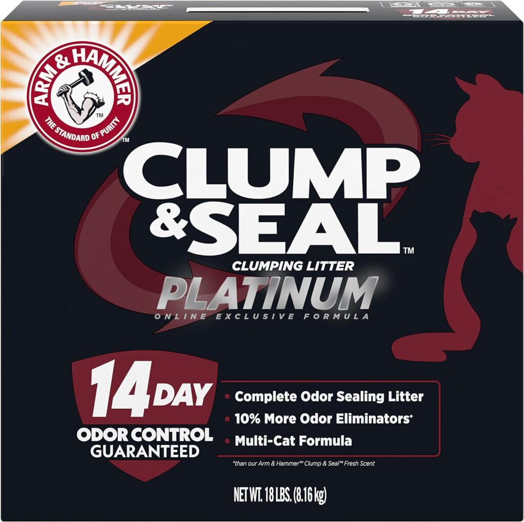 Arm  Hammer Clump  Seal Platinum Multi-Cat Complete Odor Sealing Clumping Cat Litter, 14 Days of Odor Control 18lb, Online Exclusive Formula