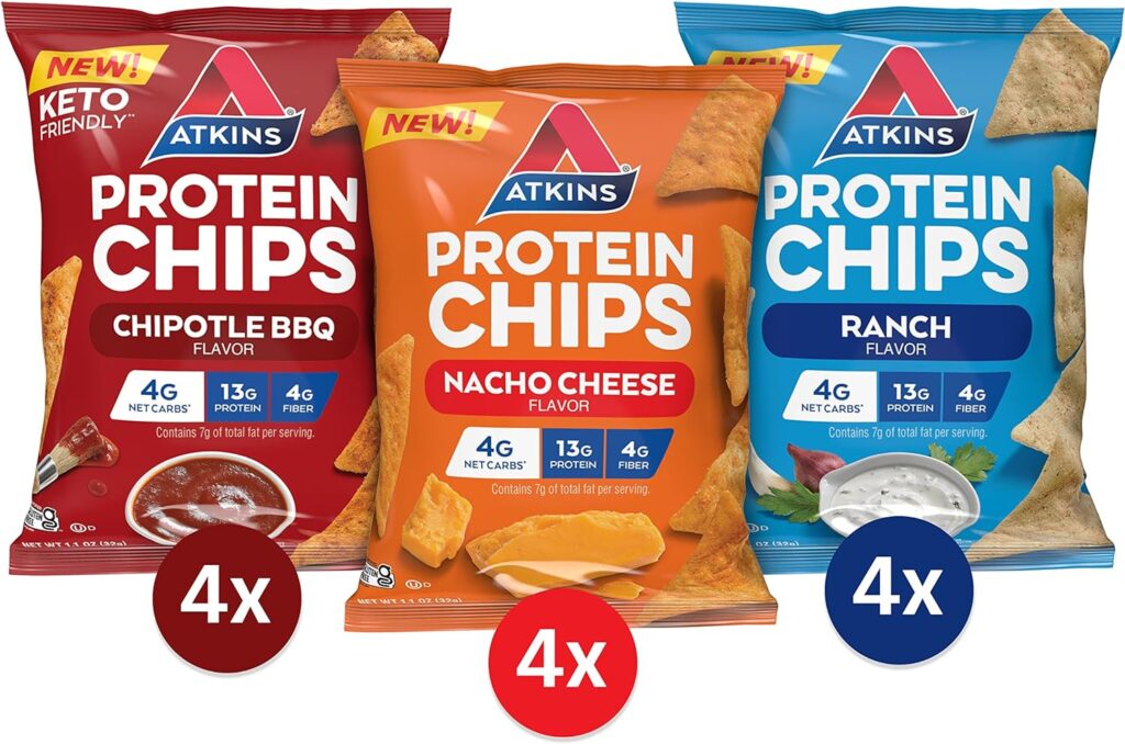 Atkins Protein Chips Variety Pack, 4g Net Carbs, 13g Protein, Gluten Free, Low Glycemic, Keto Friendly, 12 Count