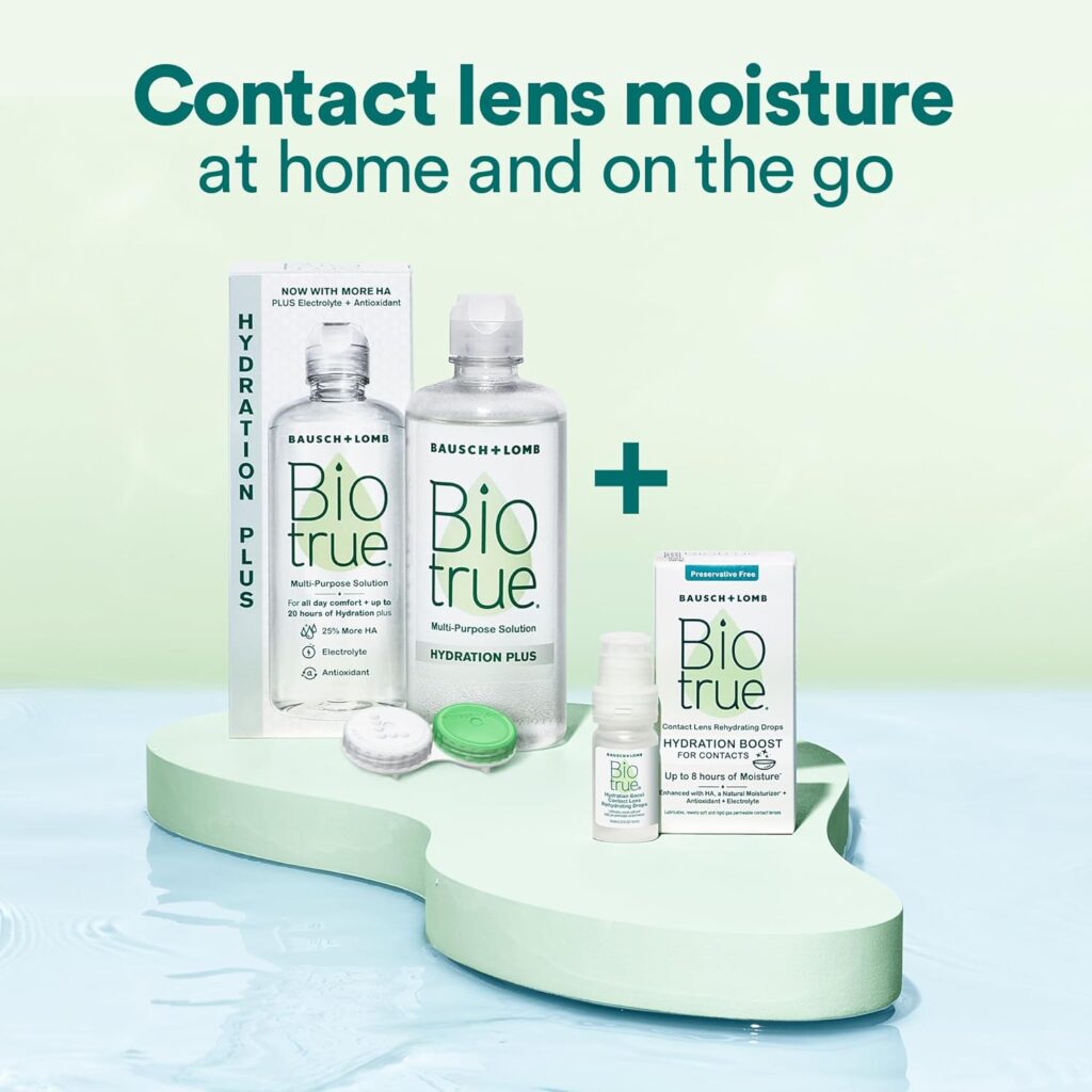 Biotrue Hydration Plus Contact Lens Solution, Multi-Purpose Solution for Soft Contact Lenses, Lens Case Included, 10 FL OZ