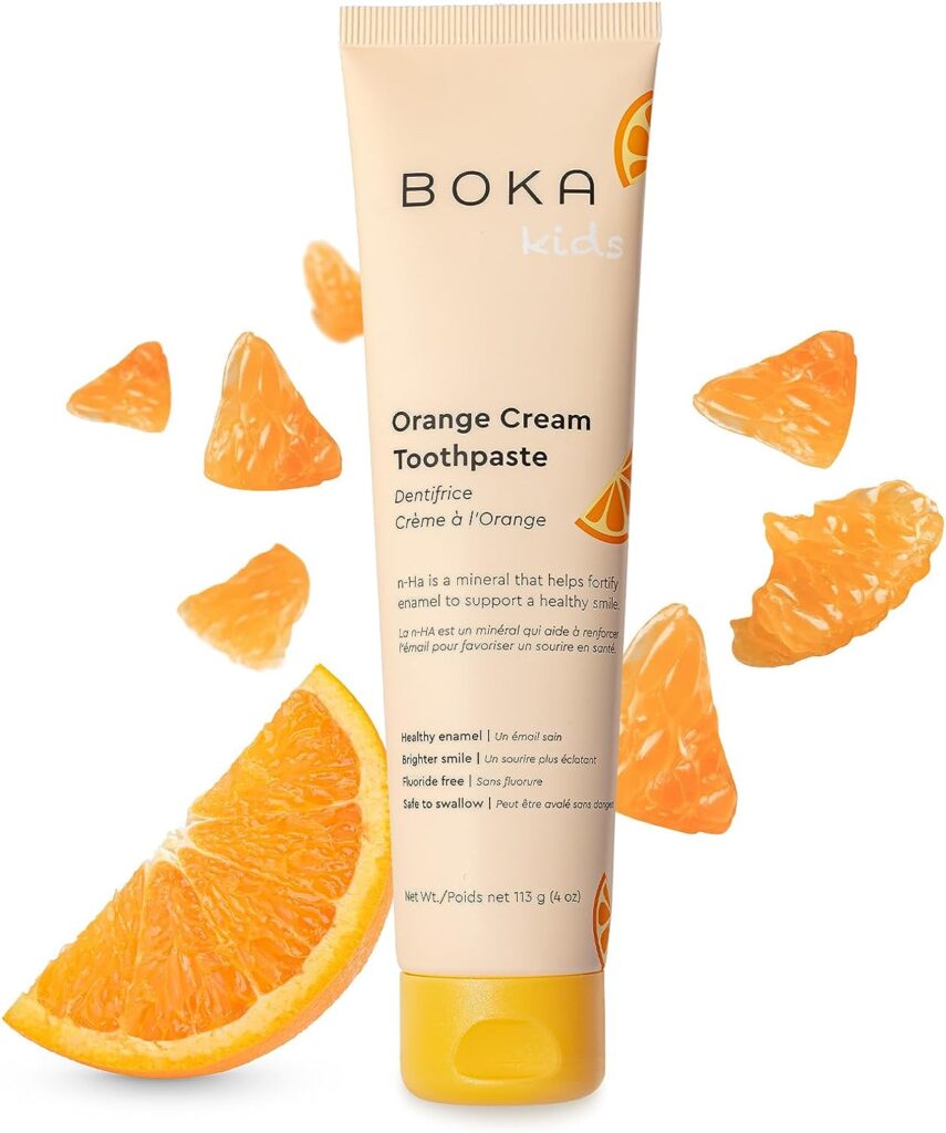 Boka Fluoride Free Toothpaste - Nano Hydroxyapatite, Remineralizing, Sensitive Teeth, Whitening - Dentist Recommended for Adult, Kids Oral Care - Orange Cream Natural Flavor, 4oz 1Pk - US Manufactured