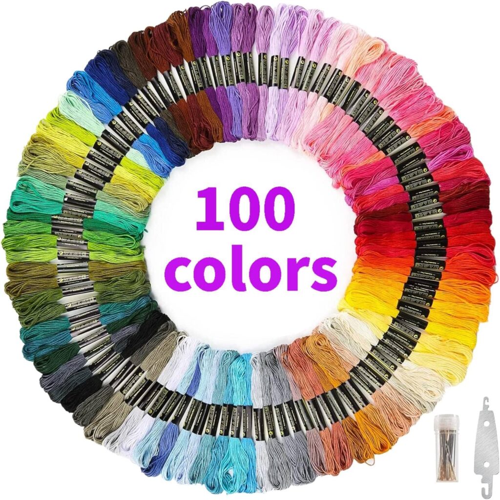 Botober 100 skeins Professional Rainbow Color Embroidery Floss with 30 pcs Needles and I pcs Threader, Embroidery Thread Kits for Cross Stitch, Bracelet Friendship and Craft Floss