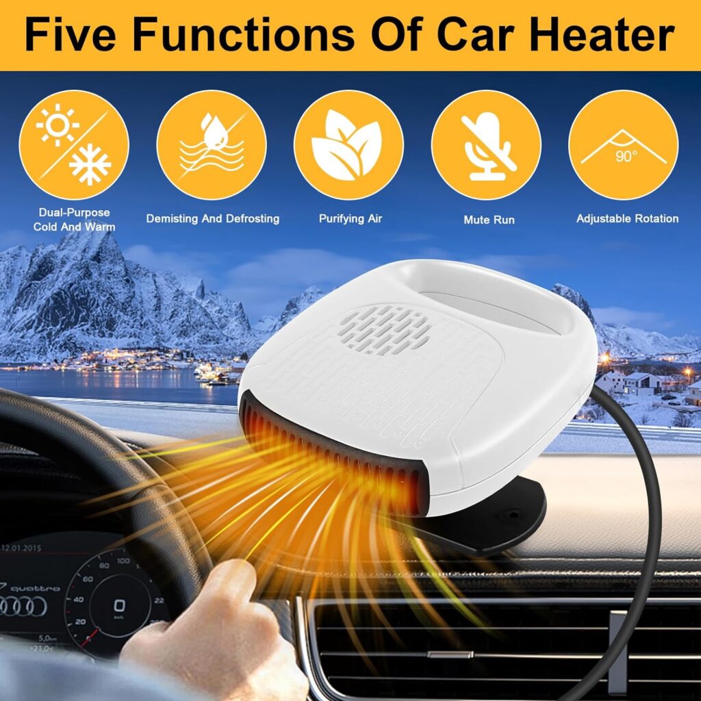 Car Heater, Portable Heater for Car 12 Volt Heater 120W Automobile Windshield Plugs into Cigarette Lighter Car Defroster with Heating  Cooling