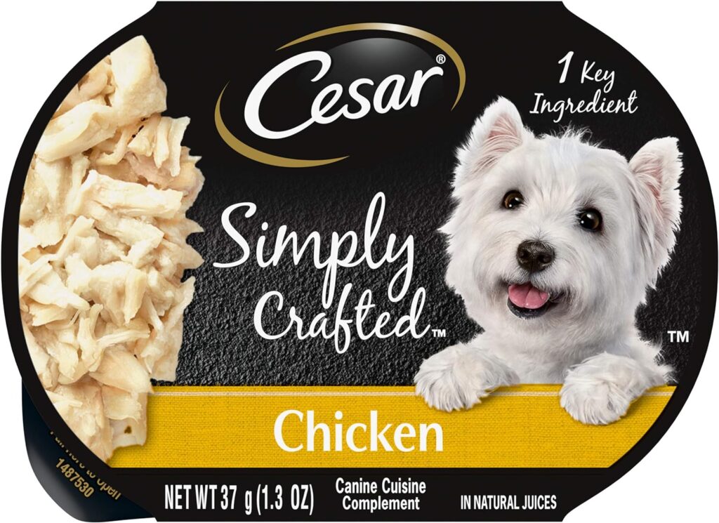 CESAR Simply Crafted Adult Wet Dog Food Meal Topper, Chicken, (10) 1.3 oz. Tubs