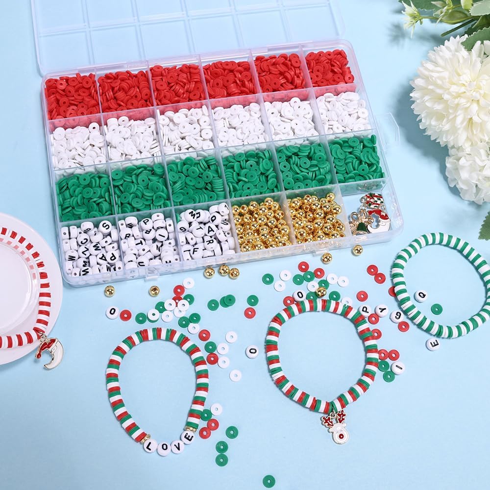 Christmas gifts Beads for Jewelry Making Enamel Tree Snowflake Gingerbread Bulk Red Green Clay Rhinestone Crystal Acrylic Beads Letter Spacer Beads for Bracelet Necklace Making DIY Crafts christmas id