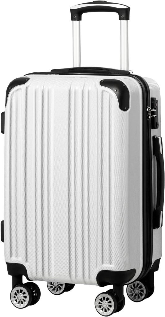 Coolife Luggage Expandable(only 28) Suitcase PC+ABS Spinner 20in 24in 28in Carry on (white grid new, S(20in)_carry on)