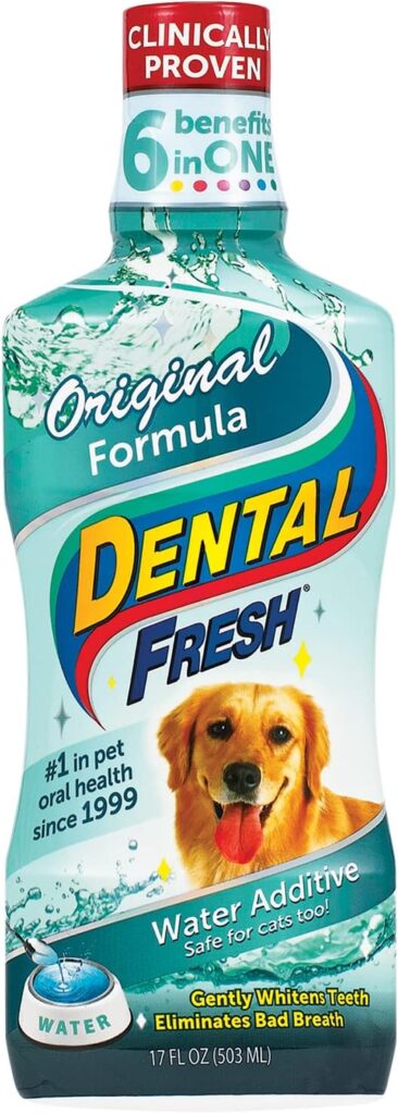 Dental Fresh Water Additive for Dogs, Original Formula, 17oz – Dog Breath Freshener and Teeth Cleaning for Dental Care– Add to Water