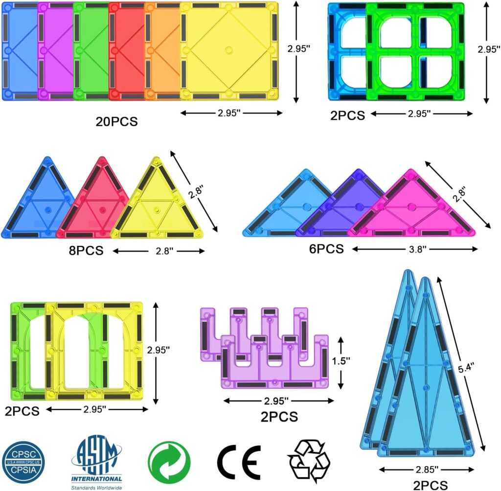 DMOIU Magnetic Tiles Kids Toys, STEM Magnetic Blocks Preschool Learning Sensory Toys, Kindergarten Kids Games Magnet Building Toys for Girls and Boys 3-5 4-8 5-7 8-12 Christmas Birthday Gifts