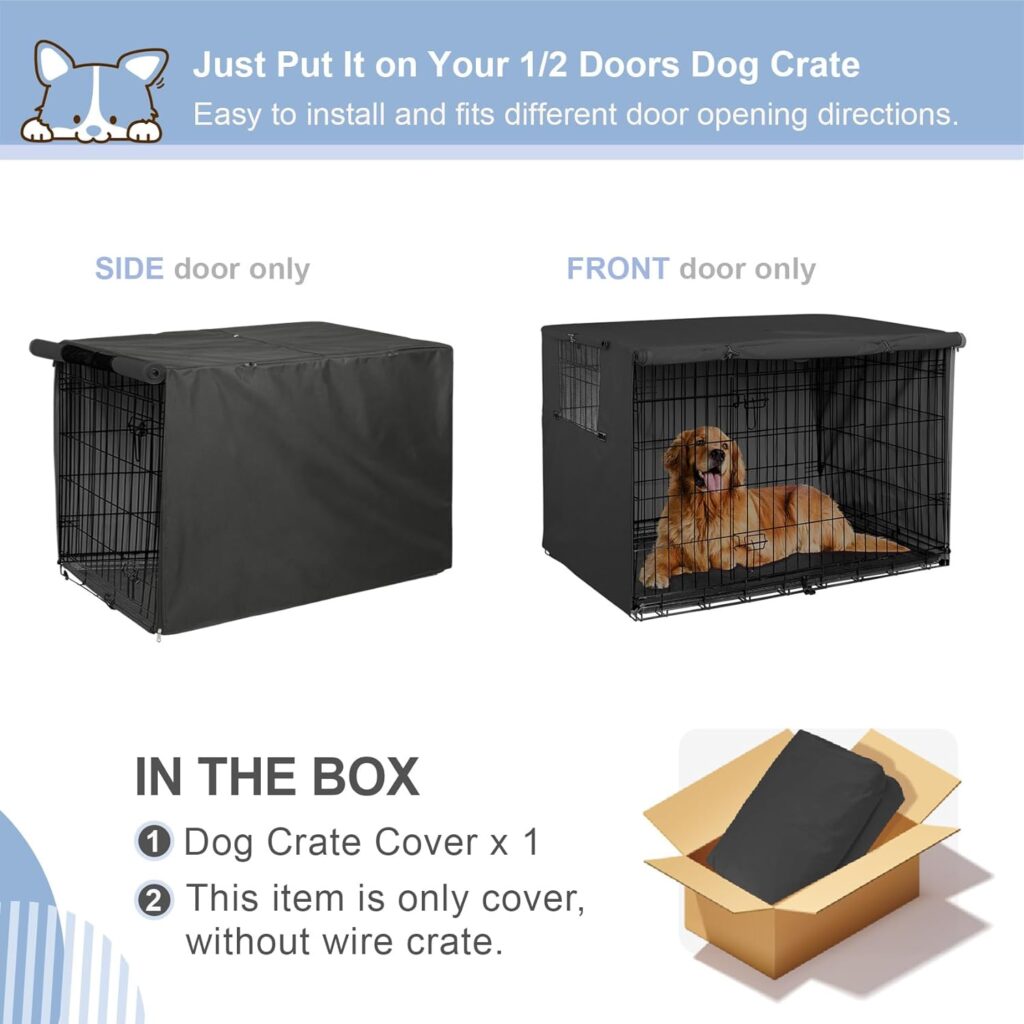 Explore Land 48 inches Dog Crate Cover - Durable Polyester Pet Kennel Cover Universal Fit for Wire Dog Crate (Black)