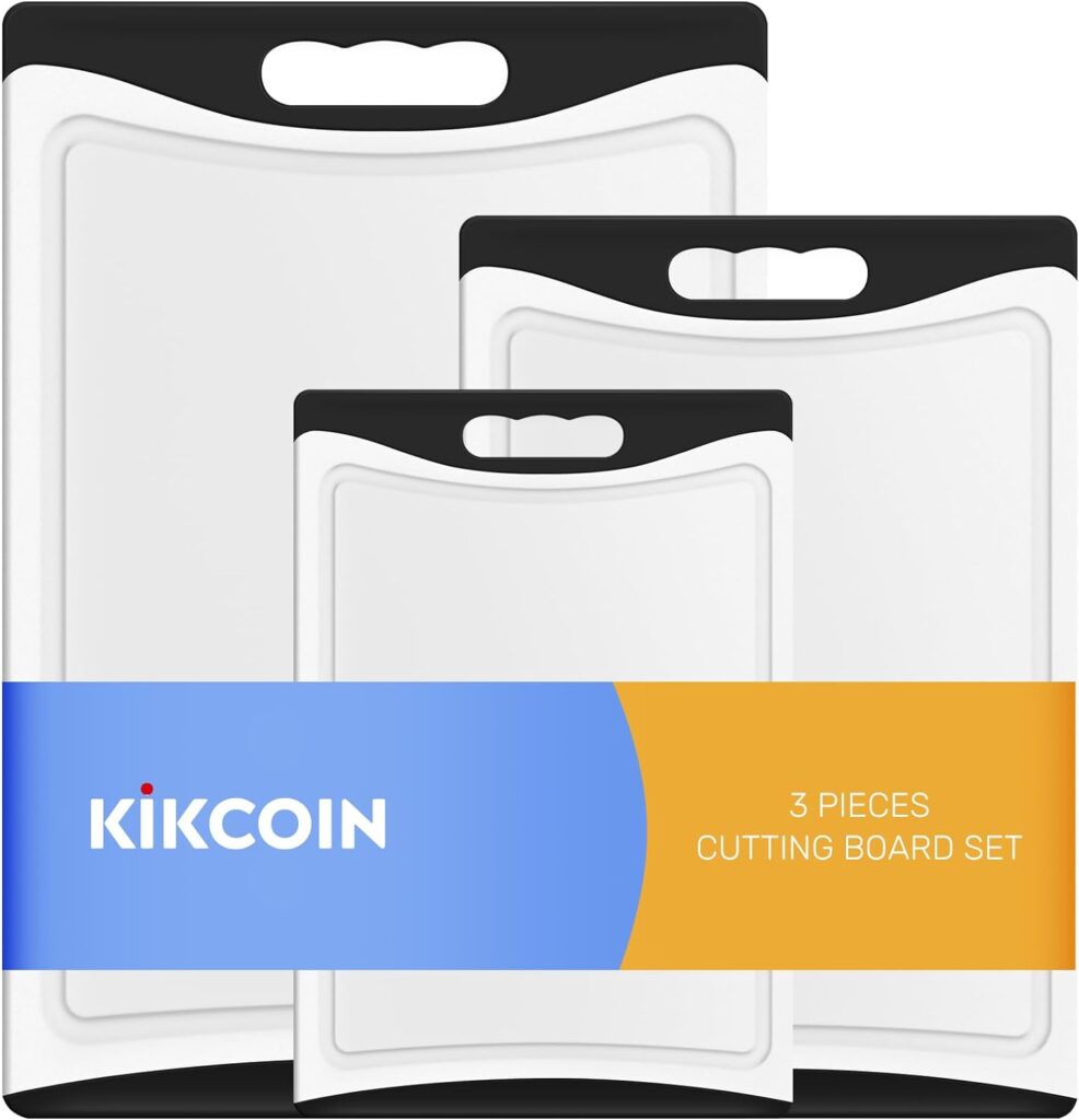 Extra Large Cutting Boards for Kitchen, Kikcoin Plastic Cutting Coard Set of 3 Dishwasher Safe Chopping Board with Juice Groove and Non Slip Rubber Handle, Black