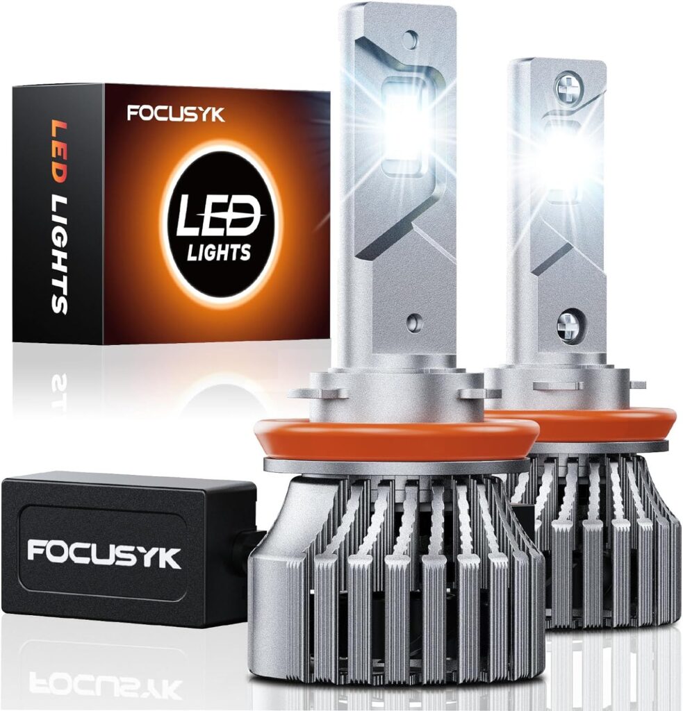 FOCUSYK H11 LED Headlight Bulbs, 100W 20000 Lumens Super Bright H16/H8/H9 LED Fog Lights Conversion Kit, 6000K Cool White IP68 Waterproof, Upgrade Decoder Fit 99.9% Vehicles, Pack of 2