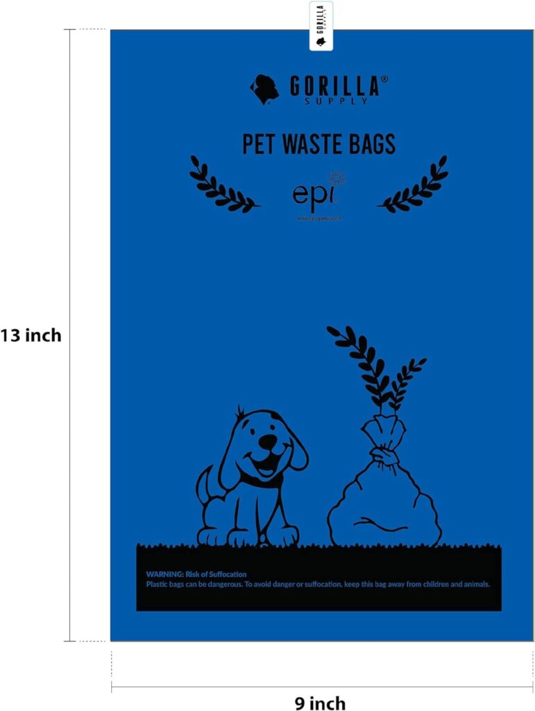 GORILLA SUPPLY Dog Poop Waste Bags with Dispenser and Leash Tie, 9 x 13, Blue, 1000 Count