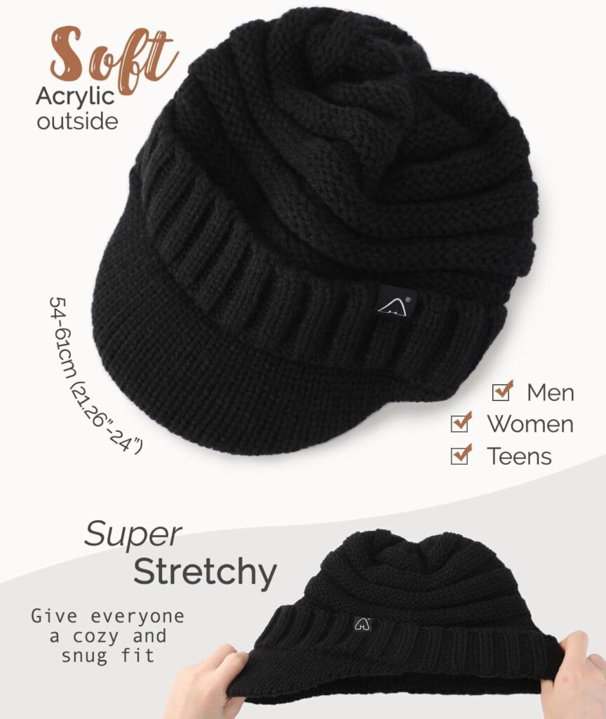 Hat Hut Beanie Hats for Women Men Satin Lined Winter Hats for Women Slouchy Beanies Satin Lined Beanie with Brim Visor