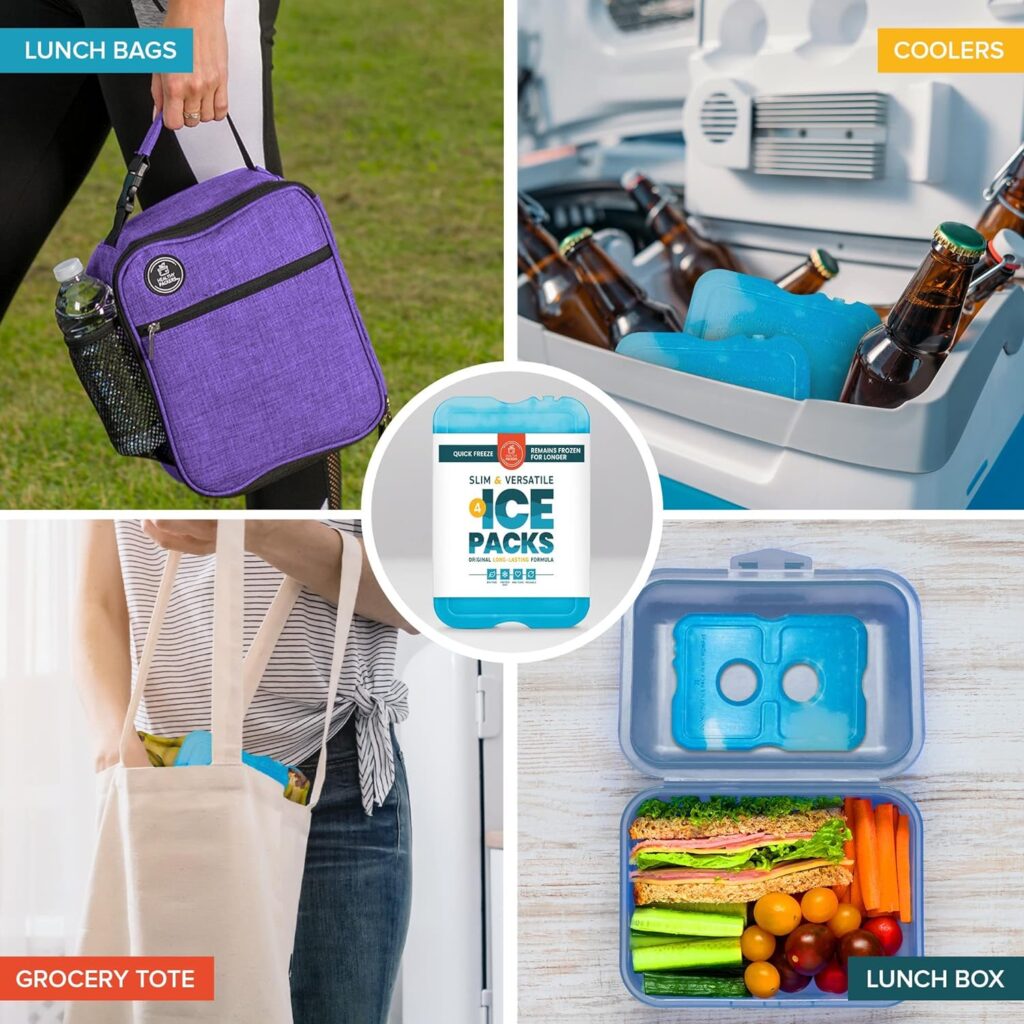Healthy Packers Ice Packs for Coolers - Freezer Packs - Original Cool Pack | Cooler Accessories for the Beach, Camping and Fishing | Slim  Long-Lasting Reusable Ice Pack for Lunch Box (Set of 4)